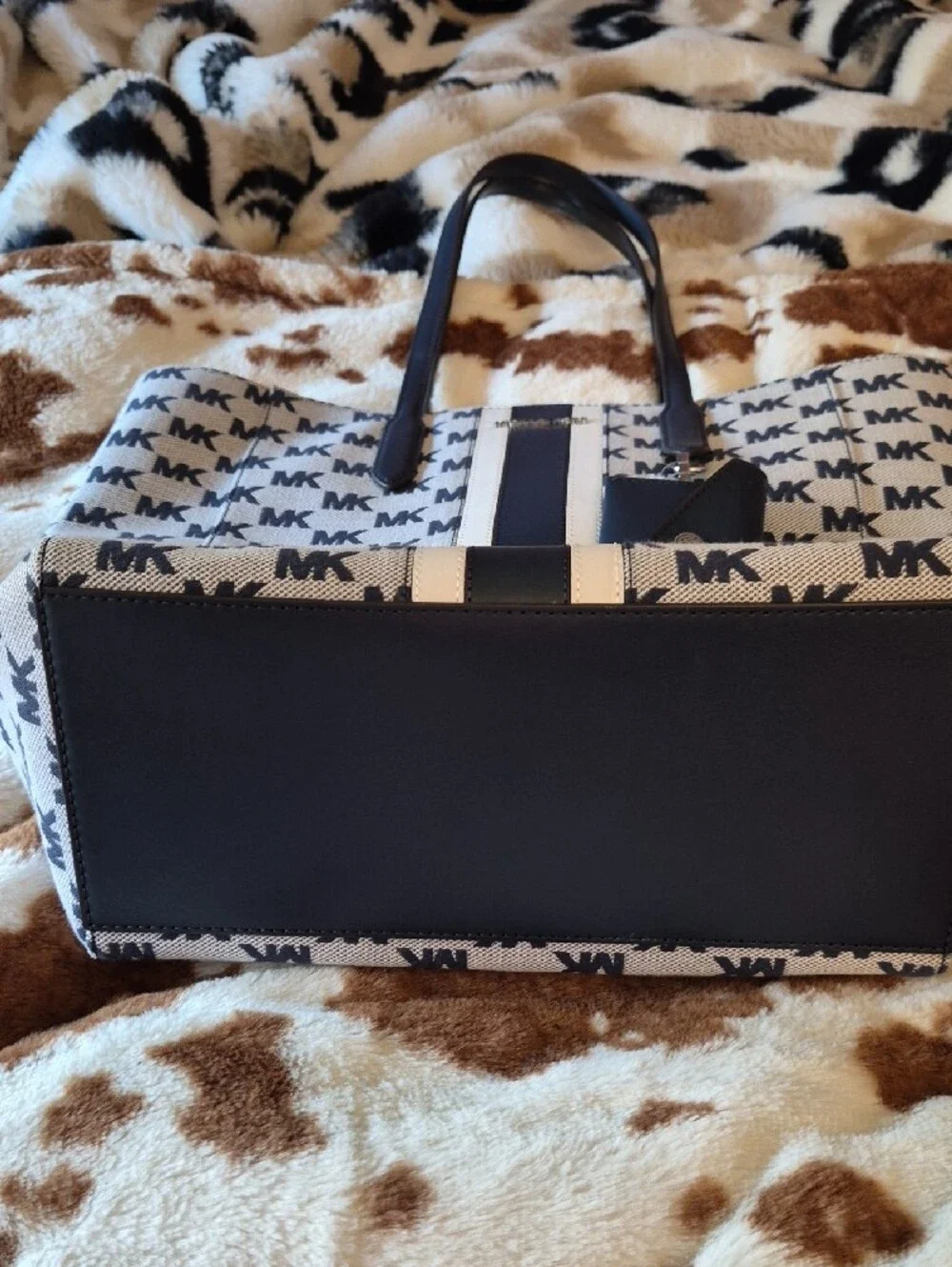 Michael Kors Vincent Navy and White Logo Stripe Tote